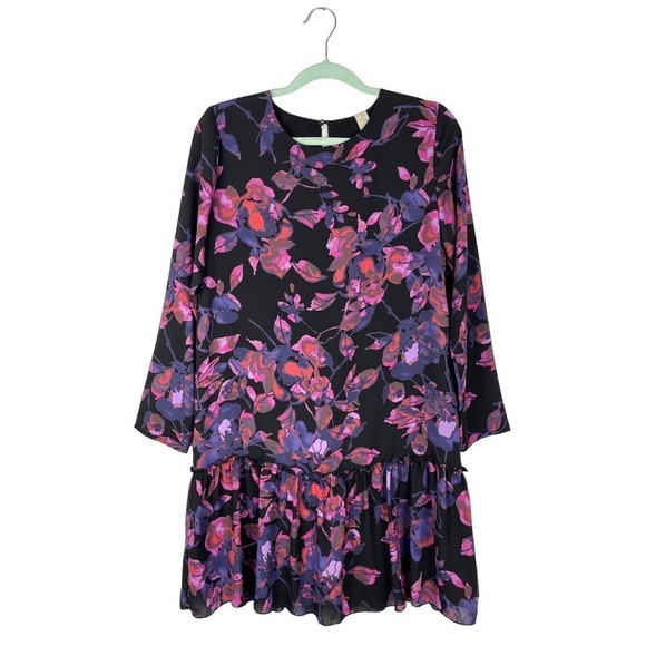 Allison Joy Evereve Floral Ruffle Dress Small Oversized Tunic Flounce Romantic - Picture 2 of 10